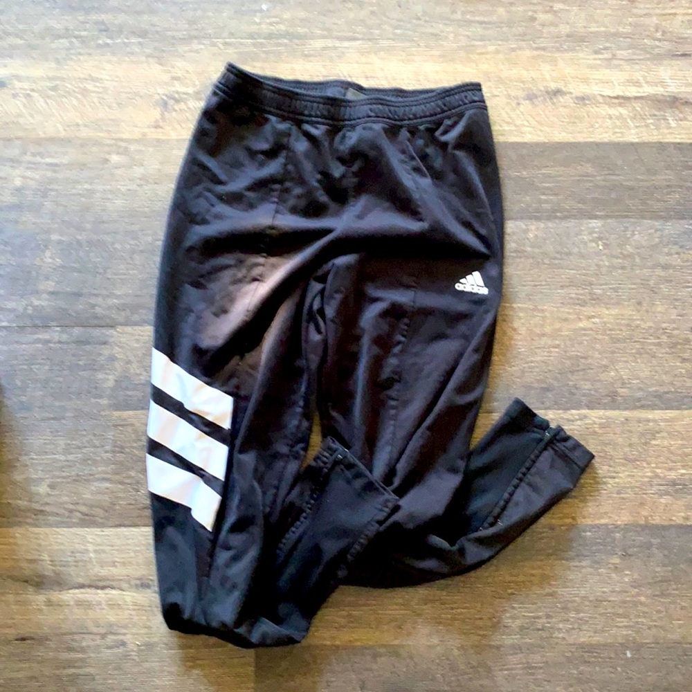 Adidas Black Sweats With White Stripes.